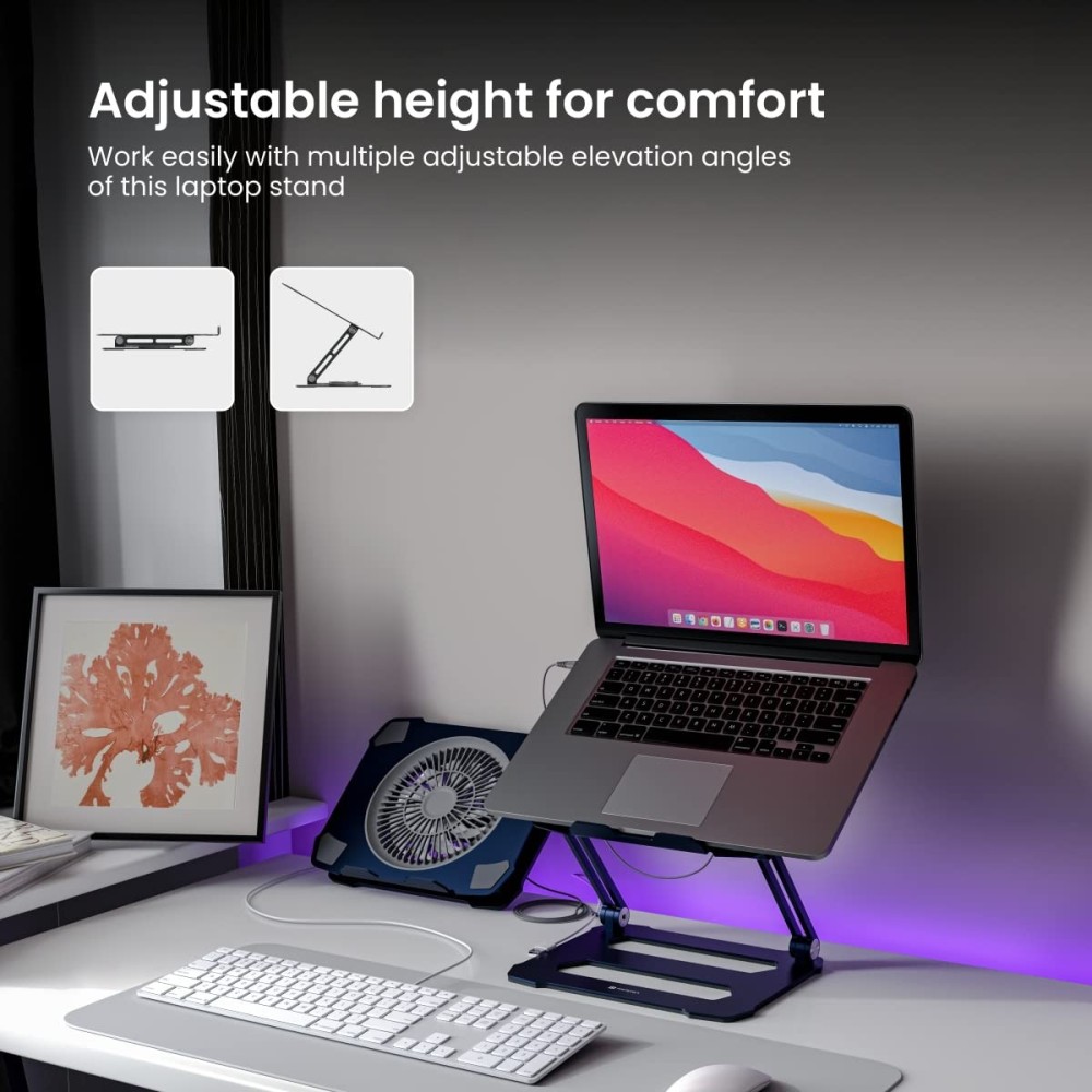 Portronics My Buddy K10 Portable Laptop Stand with Adjustable Height, Ventilated Fan Design, Anti-Slip Base for Up to 15.6" Laptops | Foldable Ergonomic Laptop Stand - (Grey)