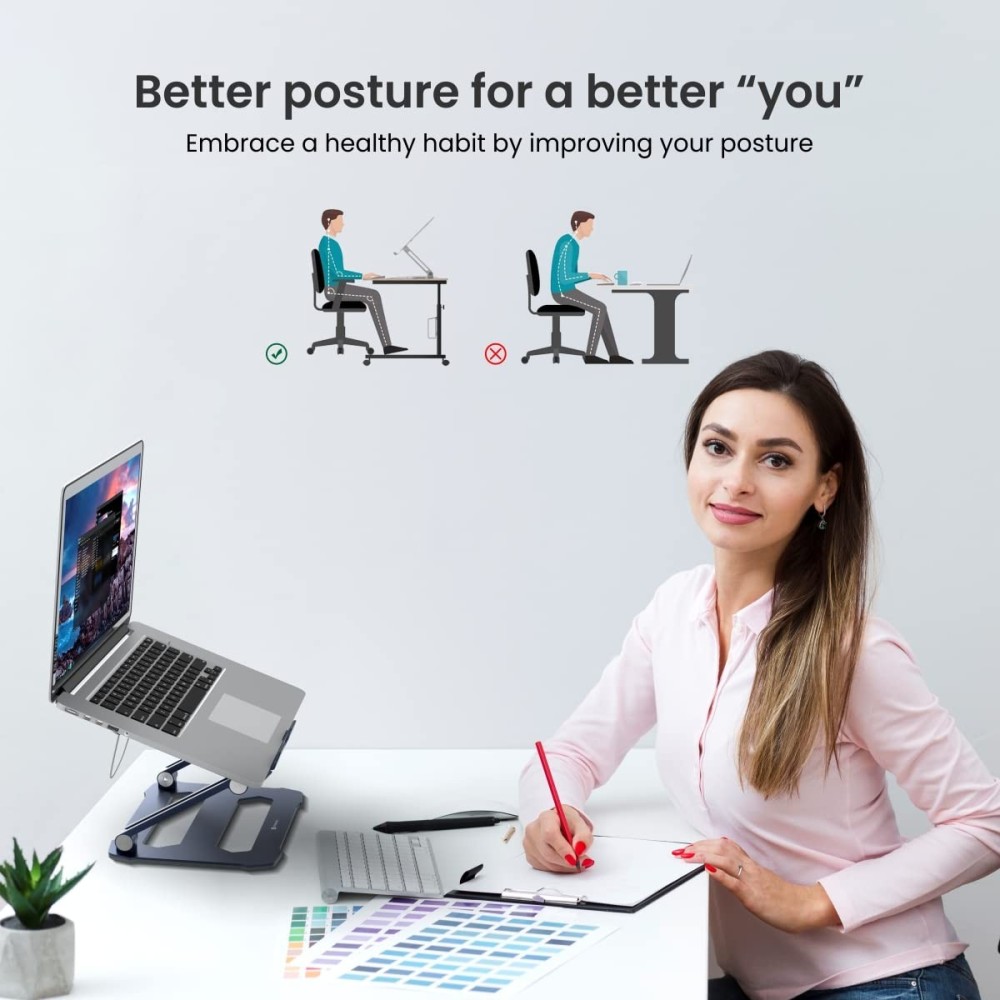 Portronics My Buddy K10 Portable Laptop Stand with Adjustable Height, Ventilated Fan Design, Anti-Slip Base for Up to 15.6" Laptops | Foldable Ergonomic Laptop Stand - (Grey)