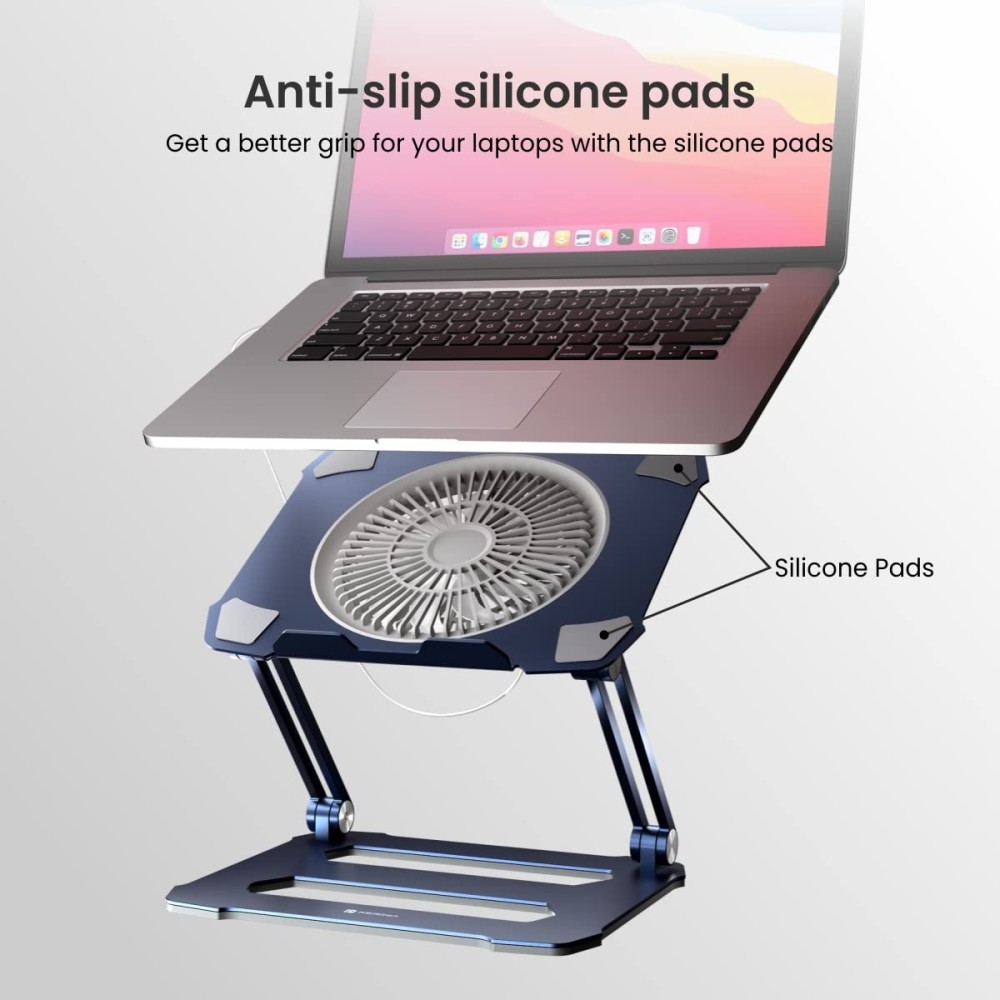 Portronics My Buddy K10 Portable Laptop Stand with Adjustable Height, Ventilated Fan Design, Anti-Slip Base for Up to 15.6" Laptops | Foldable Ergonomic Laptop Stand - (Grey)