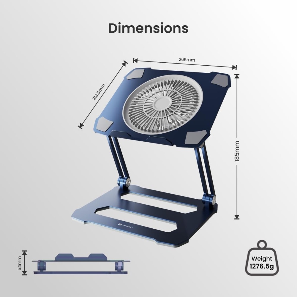 Portronics My Buddy K10 Portable Laptop Stand with Adjustable Height, Ventilated Fan Design, Anti-Slip Base for Up to 15.6" Laptops | Foldable Ergonomic Laptop Stand - (Grey)