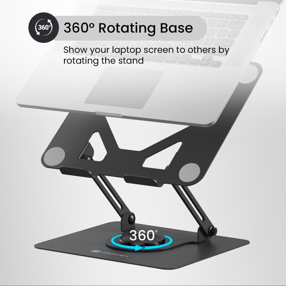 Portronics My Buddy K11 Metal Laptop Stand with 360° Rotation, Height & Angle Adjustable, Foldable Carbon Steel Laptop Stand for MacBook & Laptops up to 10kg – (Black)