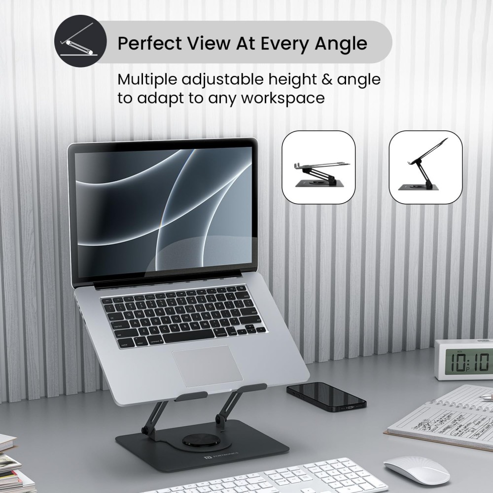 Portronics My Buddy K11 Metal Laptop Stand with 360° Rotation, Height & Angle Adjustable, Foldable Carbon Steel Laptop Stand for MacBook & Laptops up to 10kg – (Black)