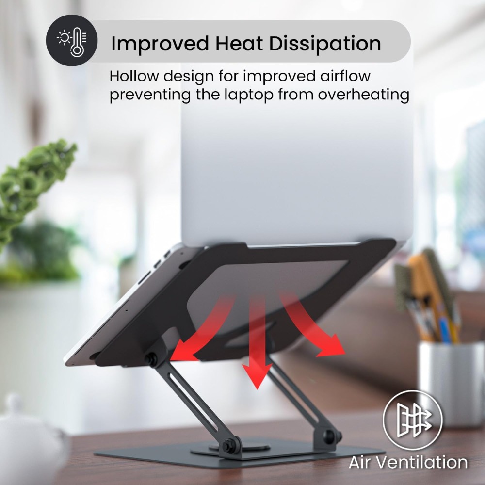Portronics My Buddy K11 Metal Laptop Stand with 360° Rotation, Height & Angle Adjustable, Foldable Carbon Steel Laptop Stand for MacBook & Laptops up to 10kg – (Black)