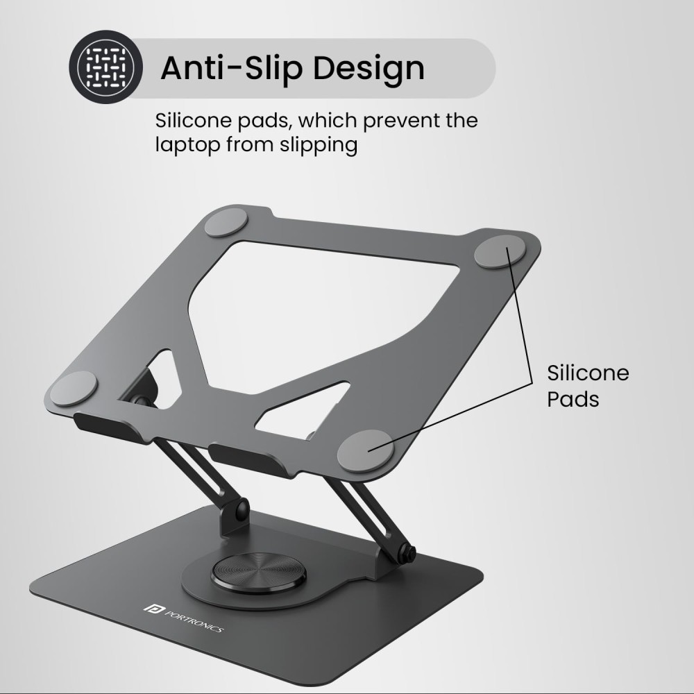 Portronics My Buddy K11 Metal Laptop Stand with 360° Rotation, Height & Angle Adjustable, Foldable Carbon Steel Laptop Stand for MacBook & Laptops up to 10kg – (Black)