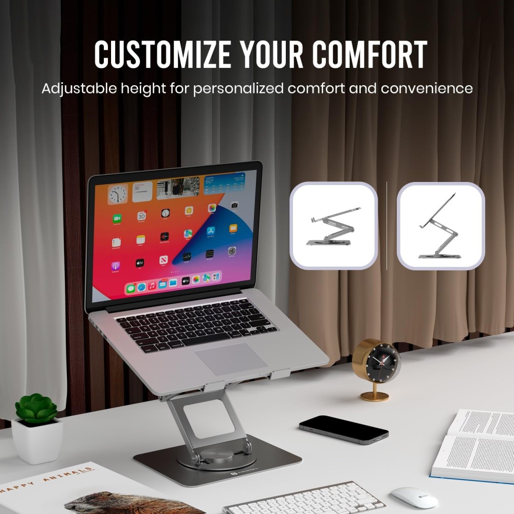 Portronics My Buddy K11 Pro Metal Laptop Stand with 360° Rotation | Adjustable Height & Angle | Ergonomic Foldable Laptop & MacBook Stand | Supports Up to 10kg - (Silver)