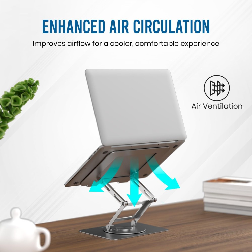 Portronics My Buddy K11 Pro Metal Laptop Stand with 360° Rotation | Adjustable Height & Angle | Ergonomic Foldable Laptop & MacBook Stand | Supports Up to 10kg - (Silver)