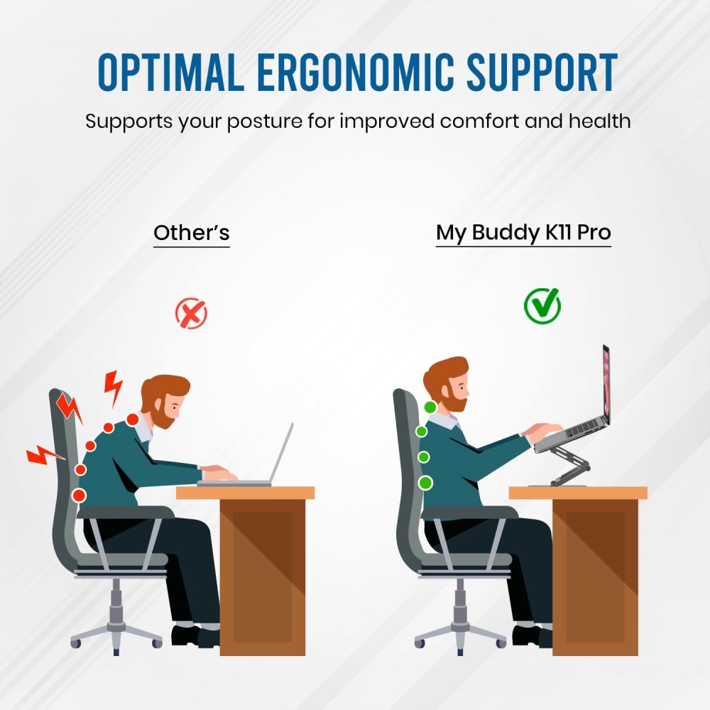 Portronics My Buddy K11 Pro Metal Laptop Stand with 360° Rotation | Adjustable Height & Angle | Ergonomic Foldable Laptop & MacBook Stand | Supports Up to 10kg - (Silver)