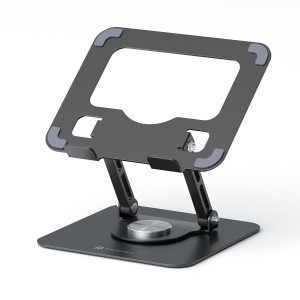 Portronics My Buddy A1 Metal Tablet Stand with 360° Rotation, Adjustable Height & Angle, Foldable Portable Stand for Up to 12-Inch Tablets, Anti-Slip Pads - (Grey)