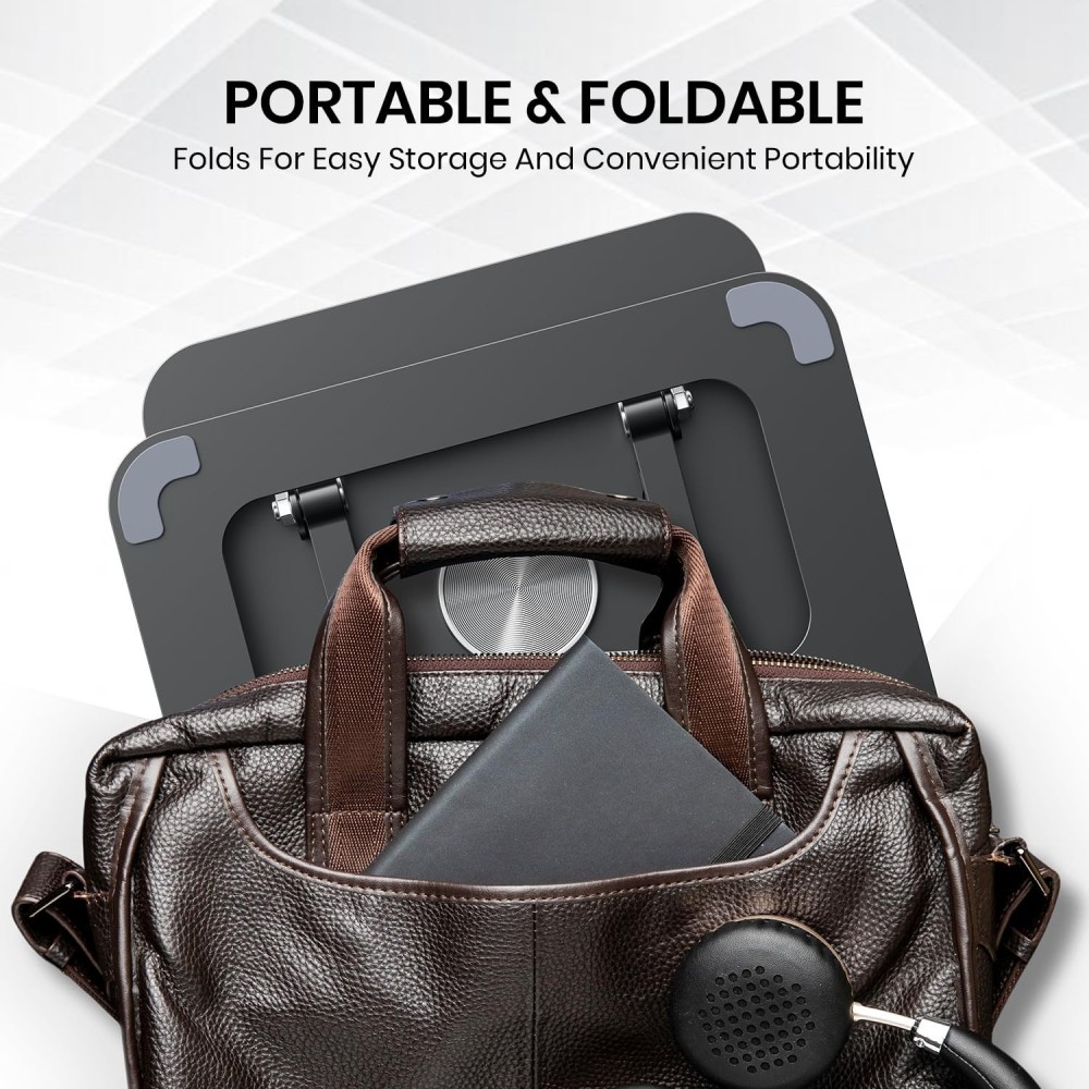Portronics My Buddy A1 Metal Tablet Stand with 360° Rotation, Adjustable Height & Angle, Foldable Portable Stand for Up to 12-Inch Tablets, Anti-Slip Pads - (Grey)