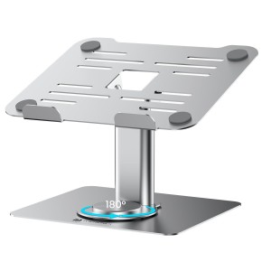 Portronics Twister Metal Laptop Stand with 360° Rotating Base, Height & Angle Adjustable, Alloy Build, 10kg Load Capacity for Laptops – (Grey)