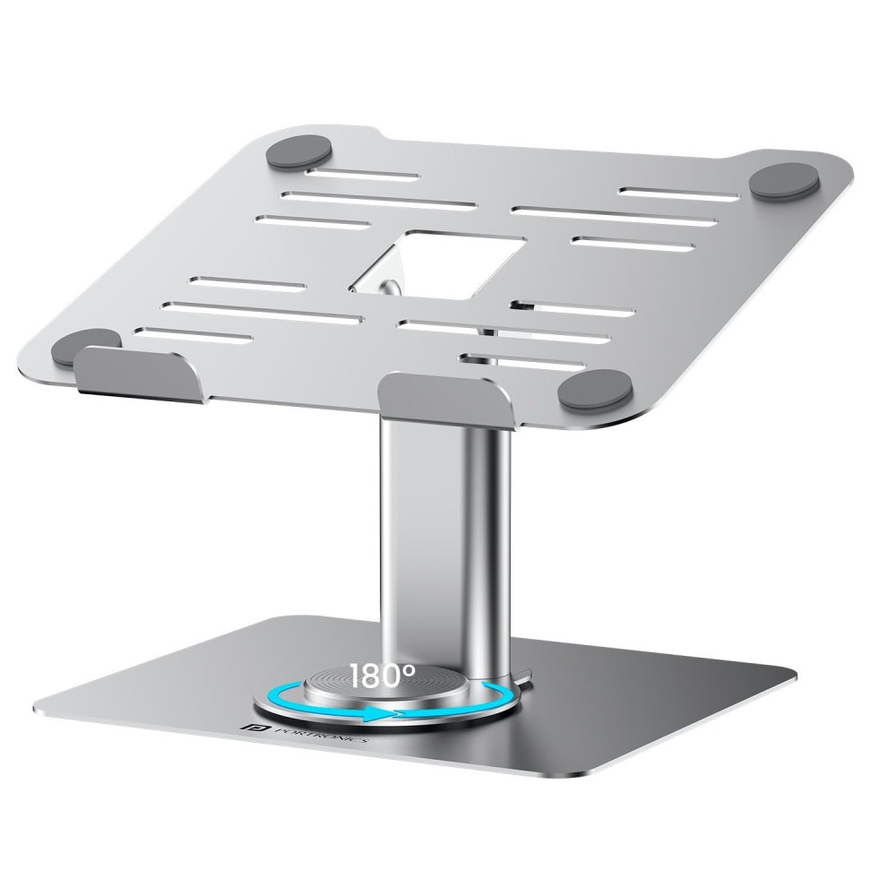 Portronics Twister Metal Laptop Stand with 360° Rotating Base, Height & Angle Adjustable, Alloy Build, 10kg Load Capacity for Laptops – (Grey)