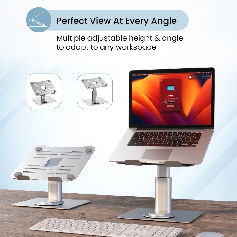 Portronics Twister Metal Laptop Stand with 360° Rotating Base, Height & Angle Adjustable, Alloy Build, 10kg Load Capacity for Laptops – (Grey)