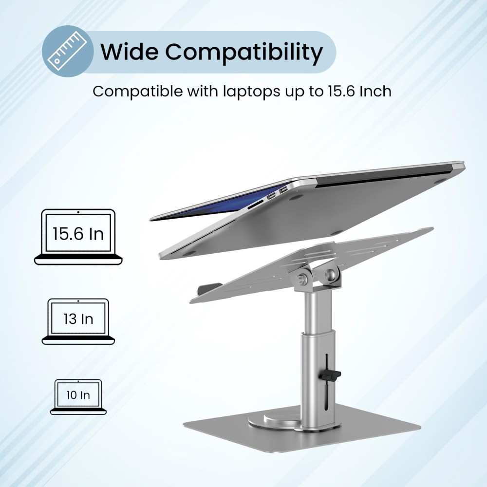 Portronics Twister Metal Laptop Stand with 360° Rotating Base, Height & Angle Adjustable, Alloy Build, 10kg Load Capacity for Laptops – (Grey)