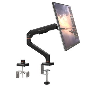 Portronics Aerolift Solo Gas Spring Monitor Arm for 13-32 Inch Monitors | Full Motion Desk Mount with VESA 75x75 & 100x100, C-Clamp & Grommet, Aluminium Build - (Black)