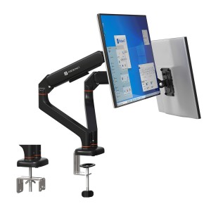Portronics Aerolift Duo Gas Spring Dual Monitor Arm for 13–32 Inch Screens | Dual Desk Mount with Full Motion, VESA 75x75/100x100, Aluminium Build - (Black)