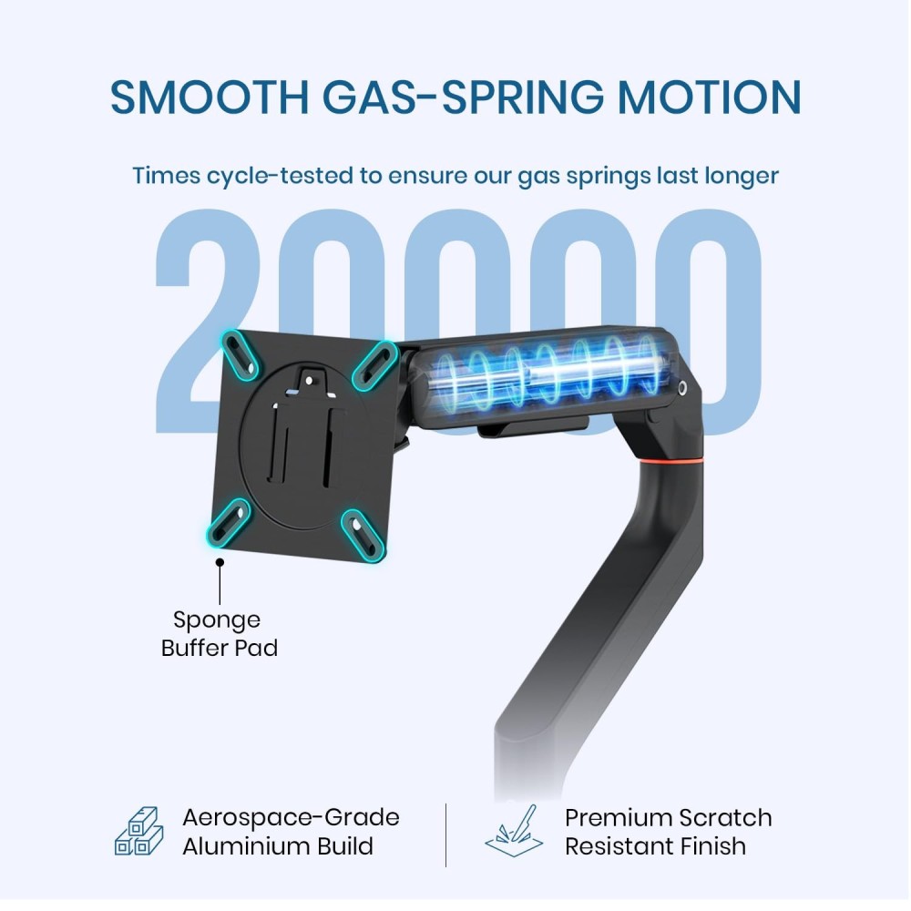 Portronics Aerolift Duo Gas Spring Dual Monitor Arm for 13–32 Inch Screens | Dual Desk Mount with Full Motion, VESA 75x75/100x100, Aluminium Build - (Black)