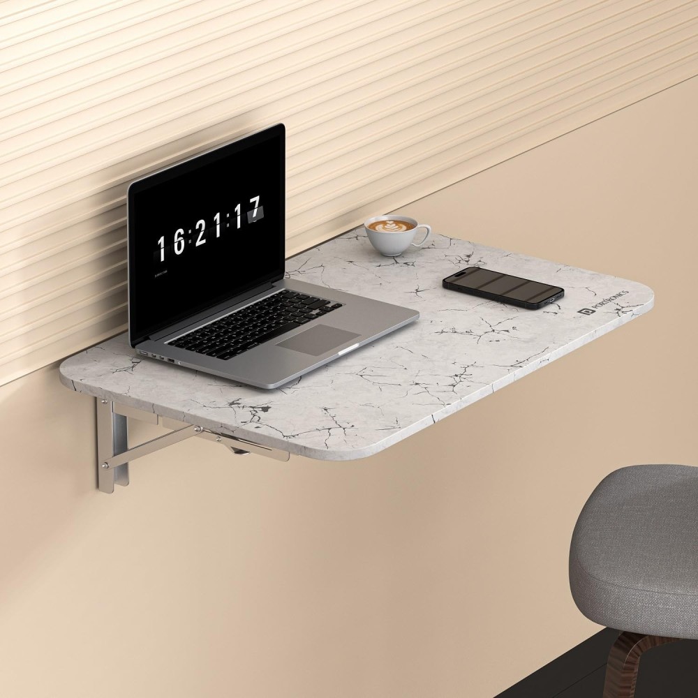 Portronics Metal My Buddy L Folding Wall Mounted Table for Study, Laptop, Home & Office, Carrara Finish, | Space Saving Foldable Desk - (Black)