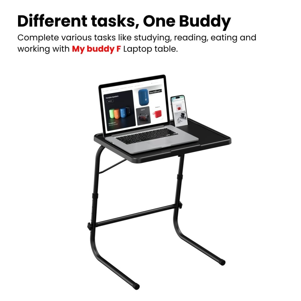 Portronics My Buddy F Multipurpose Movable & Adjustable Laptop Table | Portable Study & Work Desk - (Black)