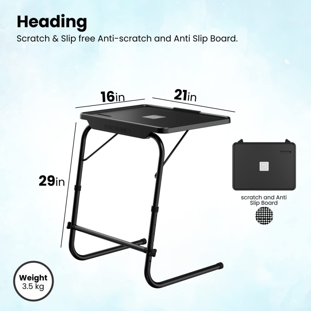 Portronics My Buddy F Multipurpose Movable & Adjustable Laptop Table | Portable Study & Work Desk - (Black)