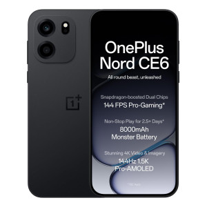 OnePlus Nord CE6 | Pitch Black | Snapdragon 7s Gen 4 | Segment's Fastest Touch Response | 8000mAh Battery | 144Hz 1.5K AMOLED Display | 50MP Main + 32MP Selfie 4K Cameras | IP66,6