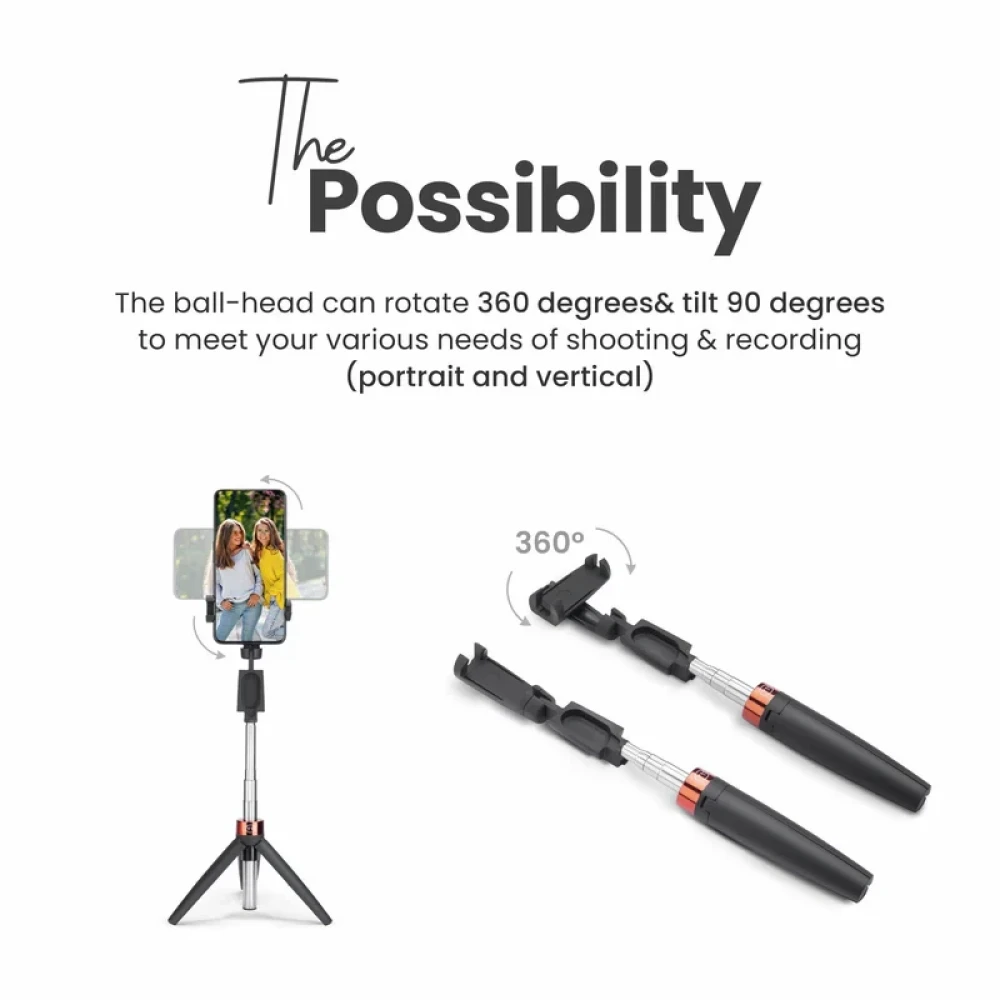 Digitek (DTR 210SS) 68cm Portable Selfie Stick with Wireless Remote, 3 Legs Tripod Base, Rubberized Feet, 1 Kg Max Weight Load, 360° Rotation, Compatible with All Smartphones Photography, Vid