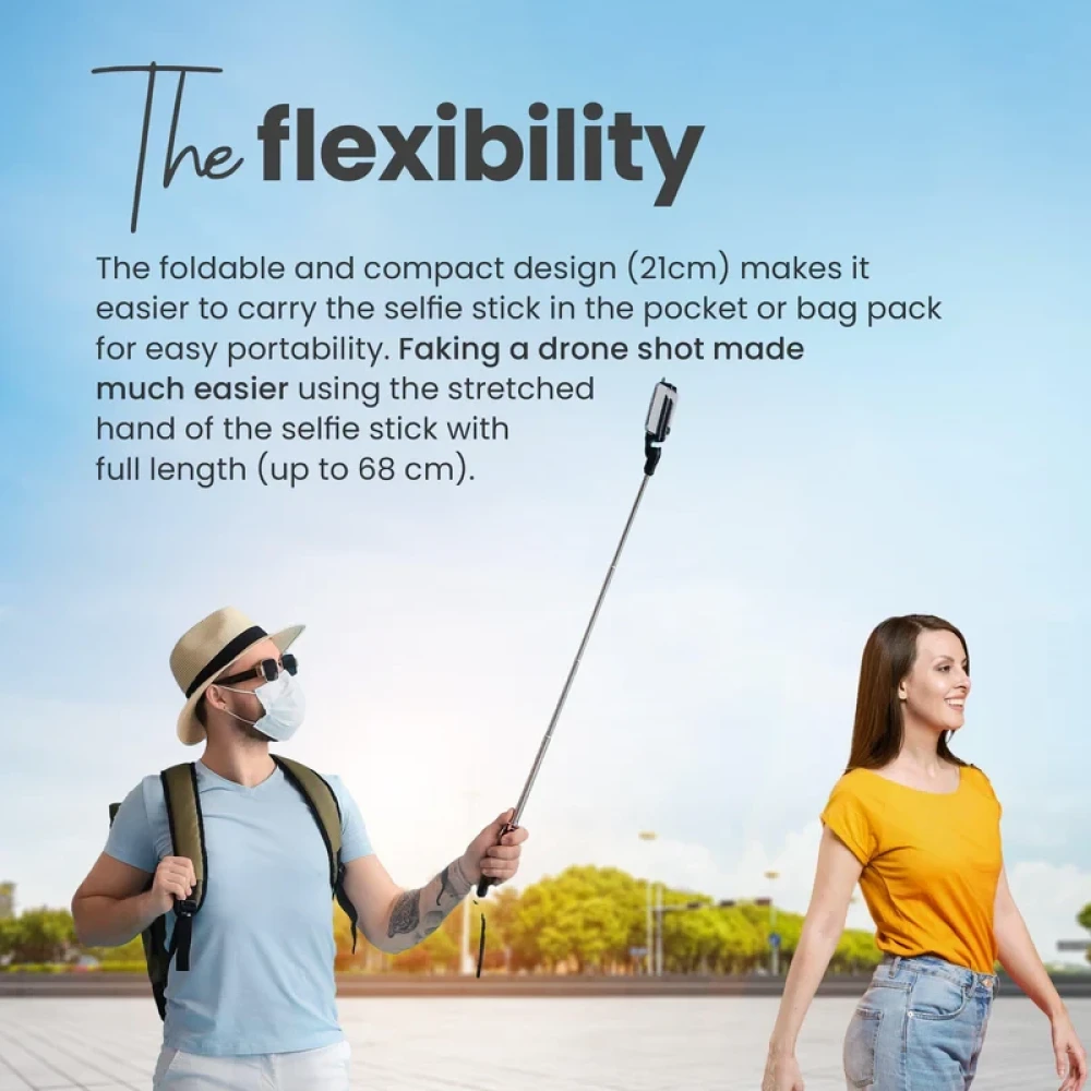 Digitek (DTR 210SS) 68cm Portable Selfie Stick with Wireless Remote, 3 Legs Tripod Base, Rubberized Feet, 1 Kg Max Weight Load, 360° Rotation, Compatible with All Smartphones Photography, Vid