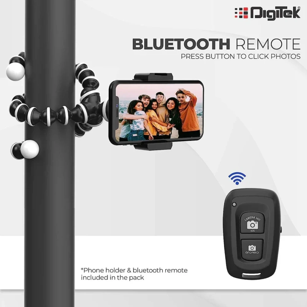 Digitek (DTR 260 GT) Gorilla Tripod/Mini 33 CM (13 Inch) Tripod for Mobile Phone with Phone Mount & Remote, Flexible Gorilla Stand for Point and Shoot & Action Cameras