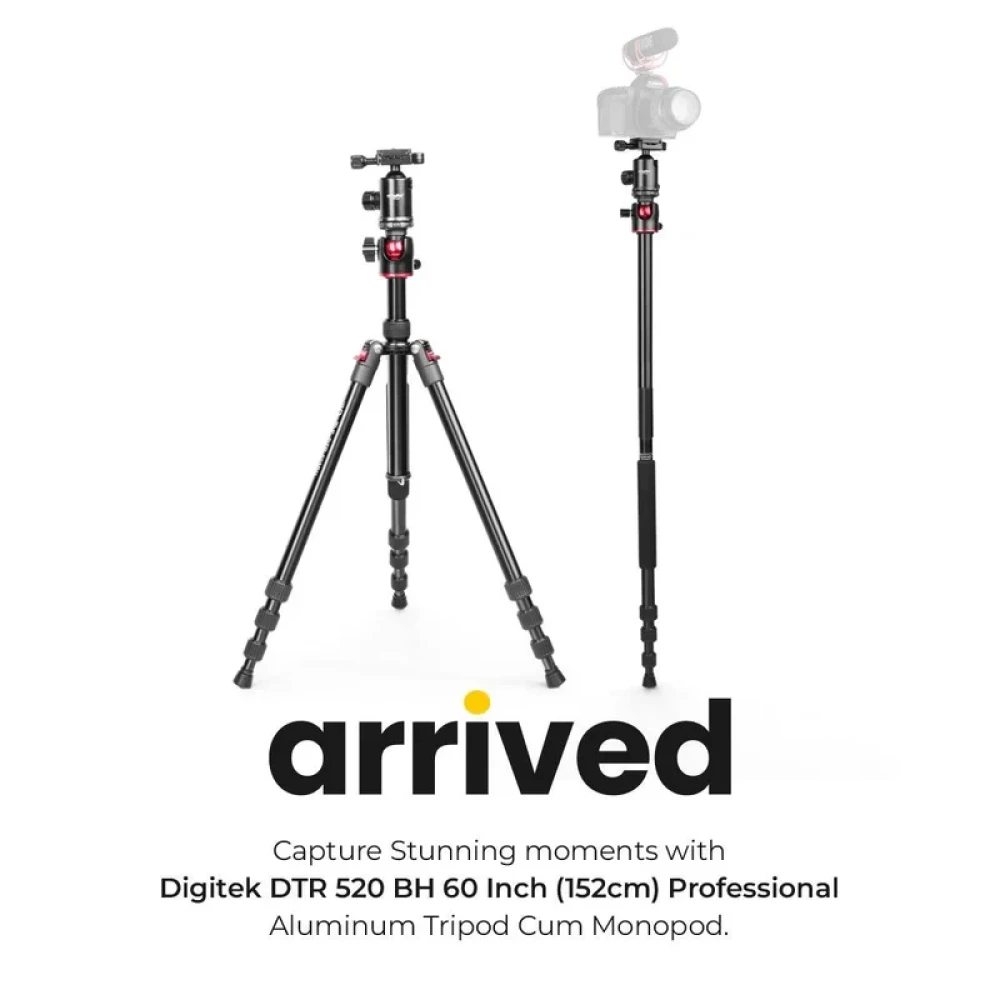 Digitek (DTR 520 BH) 152CM Foldable Aluminum Tripod Cum Monopod with Swivel Pan Head, 4 Section Adjustment, 7kg Max Load, Max Operating Height: 4.95Ft, Compatible with DSLR Camera, Dv Video C