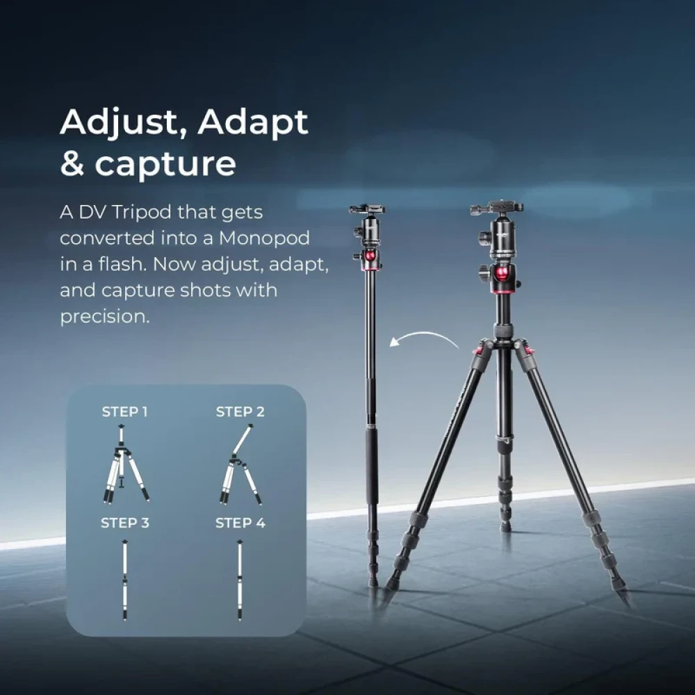 Digitek (DTR 520 BH) 152CM Foldable Aluminum Tripod Cum Monopod with Swivel Pan Head, 4 Section Adjustment, 7kg Max Load, Max Operating Height: 4.95Ft, Compatible with DSLR Camera, Dv Video C