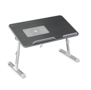 Portronics My Buddy Plus Adjustable Laptop Table with USB Cooling Fan, Foldable & Angle Adjustable Wooden Laptop Stand for Bed, Home, Office, Gaming & Study - (Black)