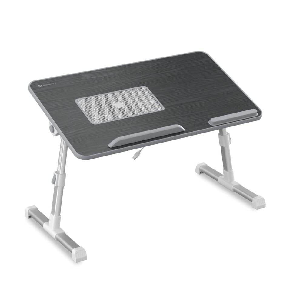 Portronics My Buddy Plus Adjustable Laptop Table with USB Cooling Fan, Foldable & Angle Adjustable Wooden Laptop Stand for Bed, Home, Office, Gaming & Study - (Black)
