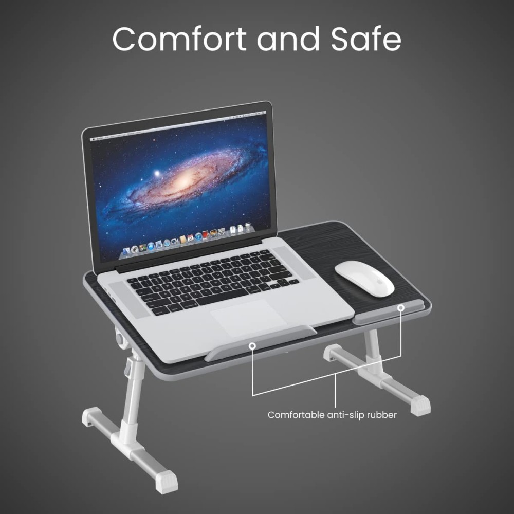 Portronics My Buddy Plus Adjustable Laptop Table with USB Cooling Fan, Foldable & Angle Adjustable Wooden Laptop Stand for Bed, Home, Office, Gaming & Study - (Black)