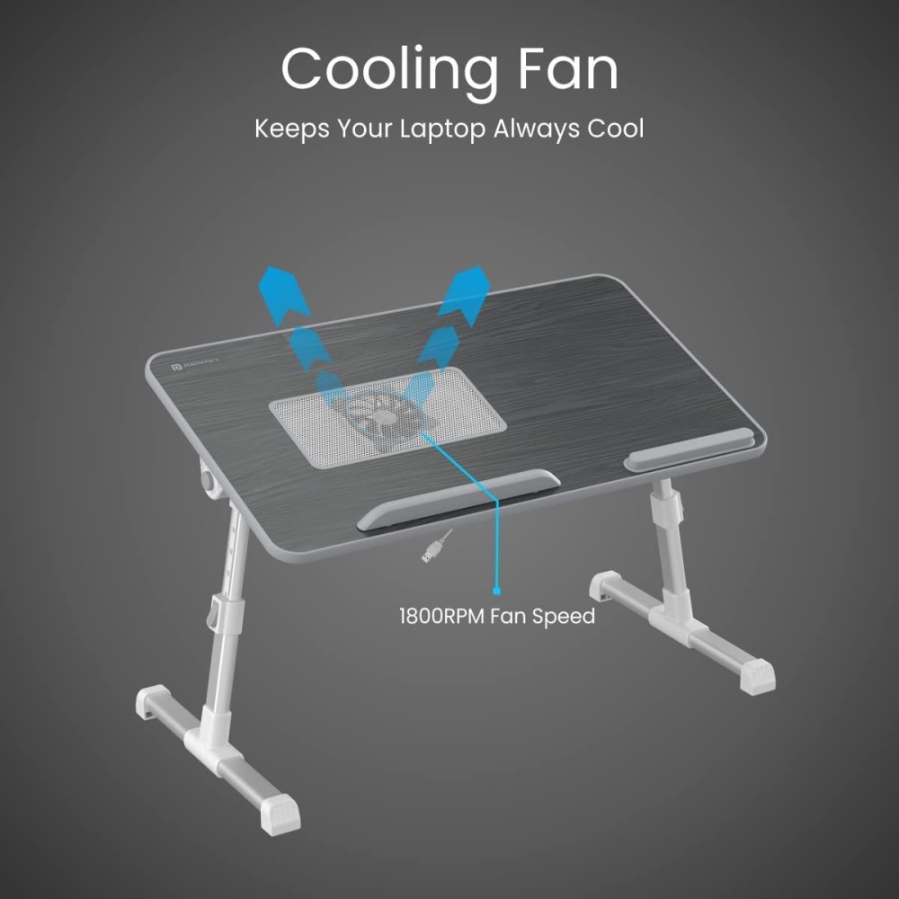 Portronics My Buddy Plus Adjustable Laptop Table with USB Cooling Fan, Foldable & Angle Adjustable Wooden Laptop Stand for Bed, Home, Office, Gaming & Study - (Black)