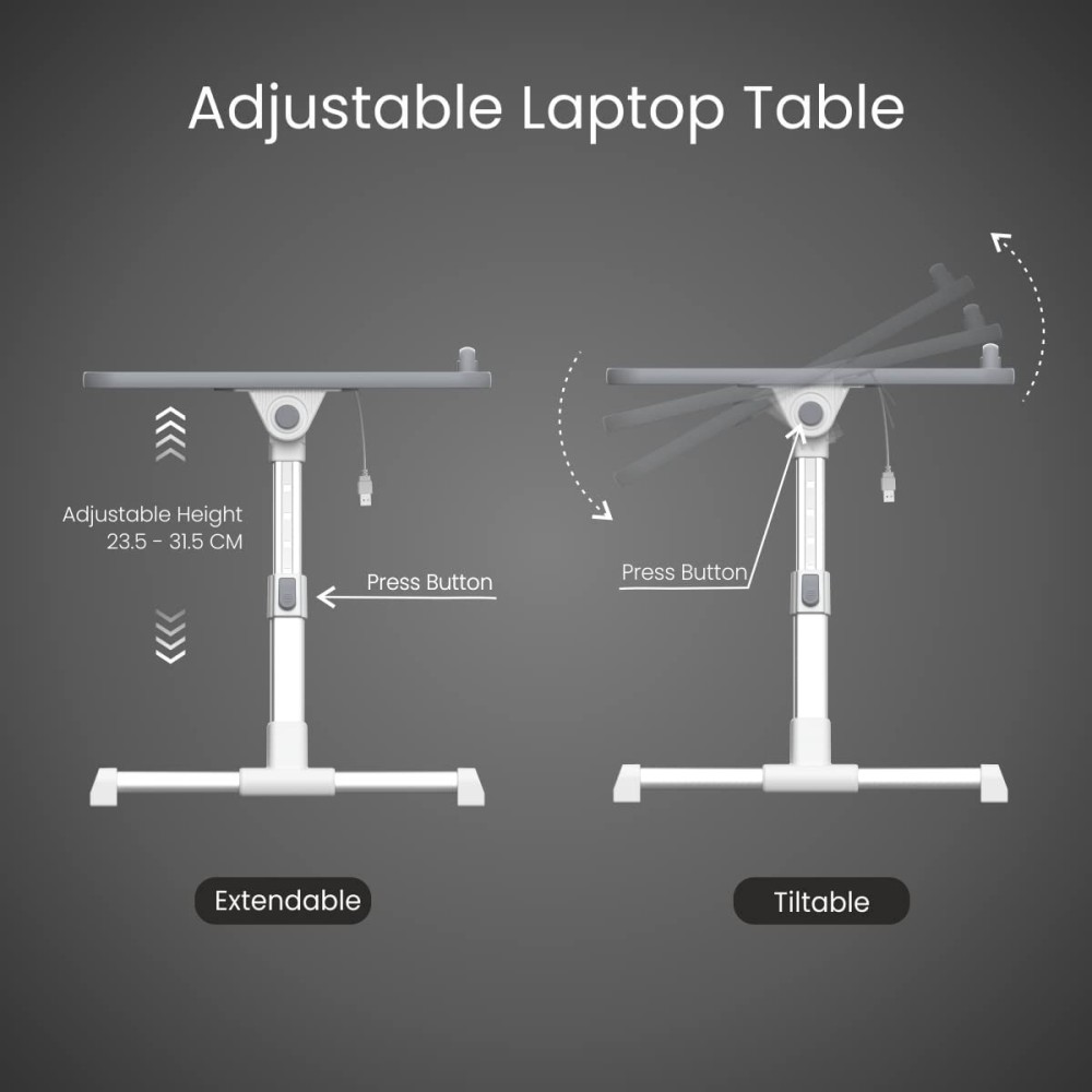 Portronics My Buddy Plus Adjustable Laptop Table with USB Cooling Fan, Foldable & Angle Adjustable Wooden Laptop Stand for Bed, Home, Office, Gaming & Study - (Black)