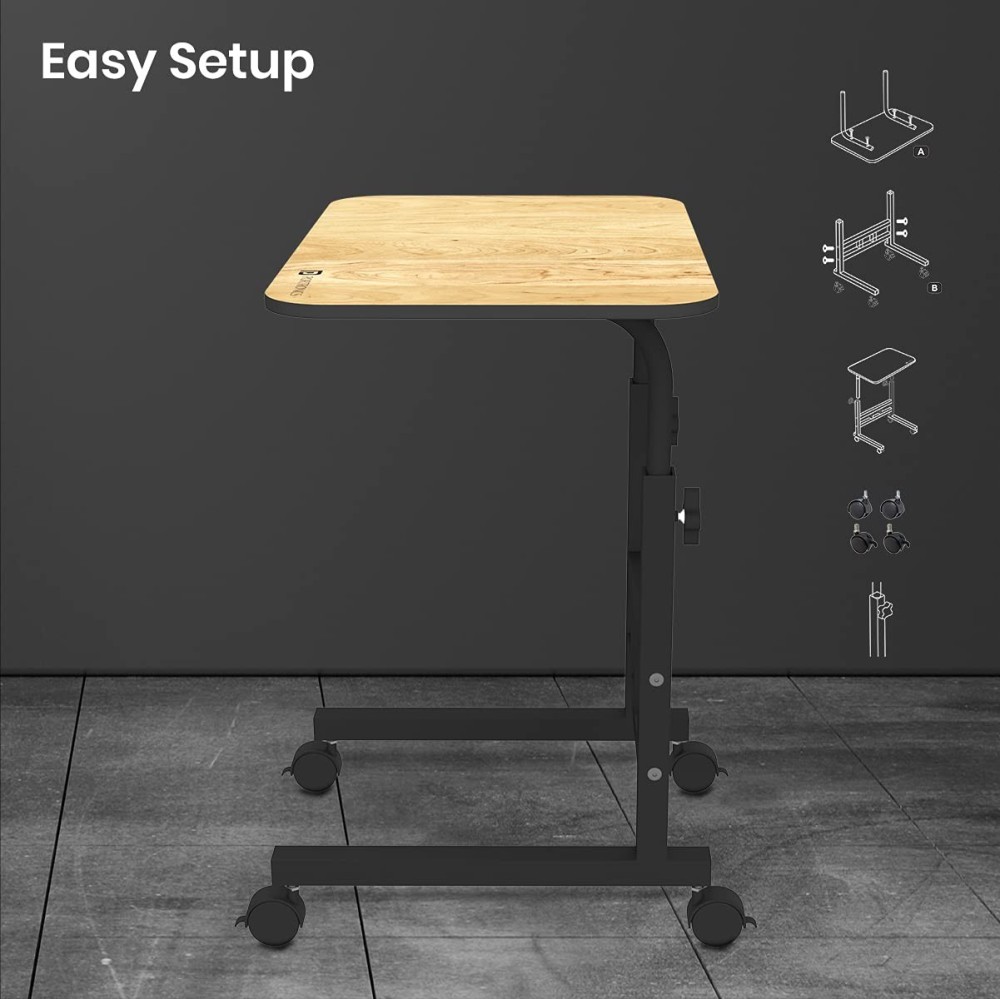 Portronics My Buddy D Wood Multipurpose Adjustable Laptop Table with Wheels | Movable Computer Desk for Home & Office - (Brown)