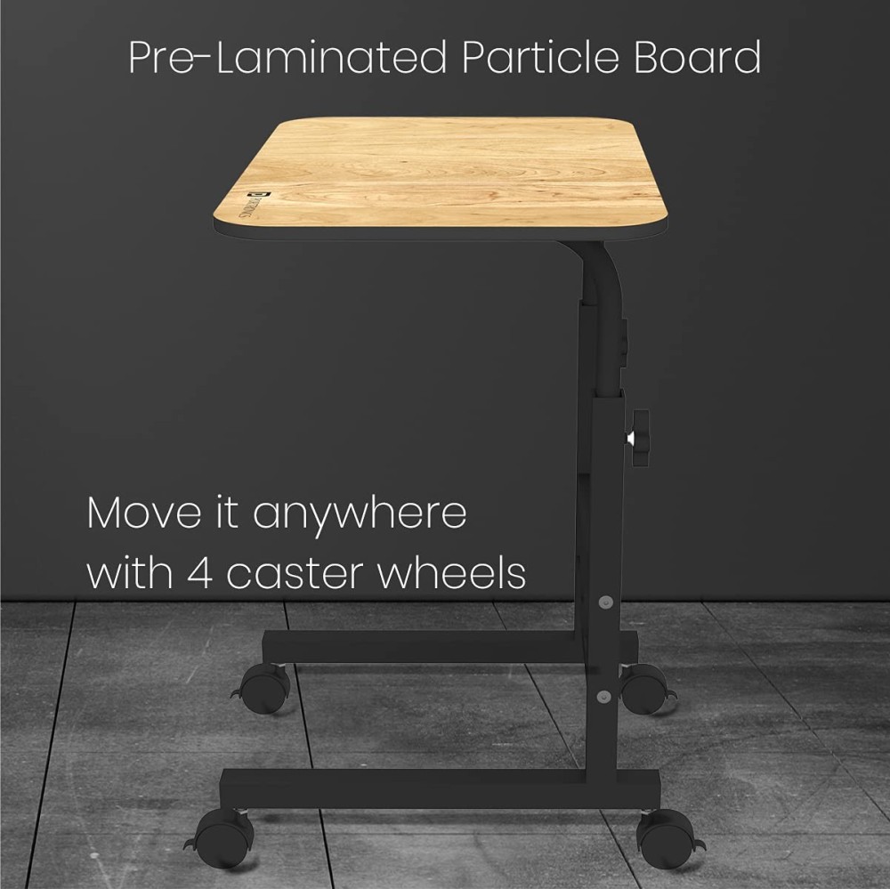 Portronics My Buddy D Wood Multipurpose Adjustable Laptop Table with Wheels | Movable Computer Desk for Home & Office - (Brown)