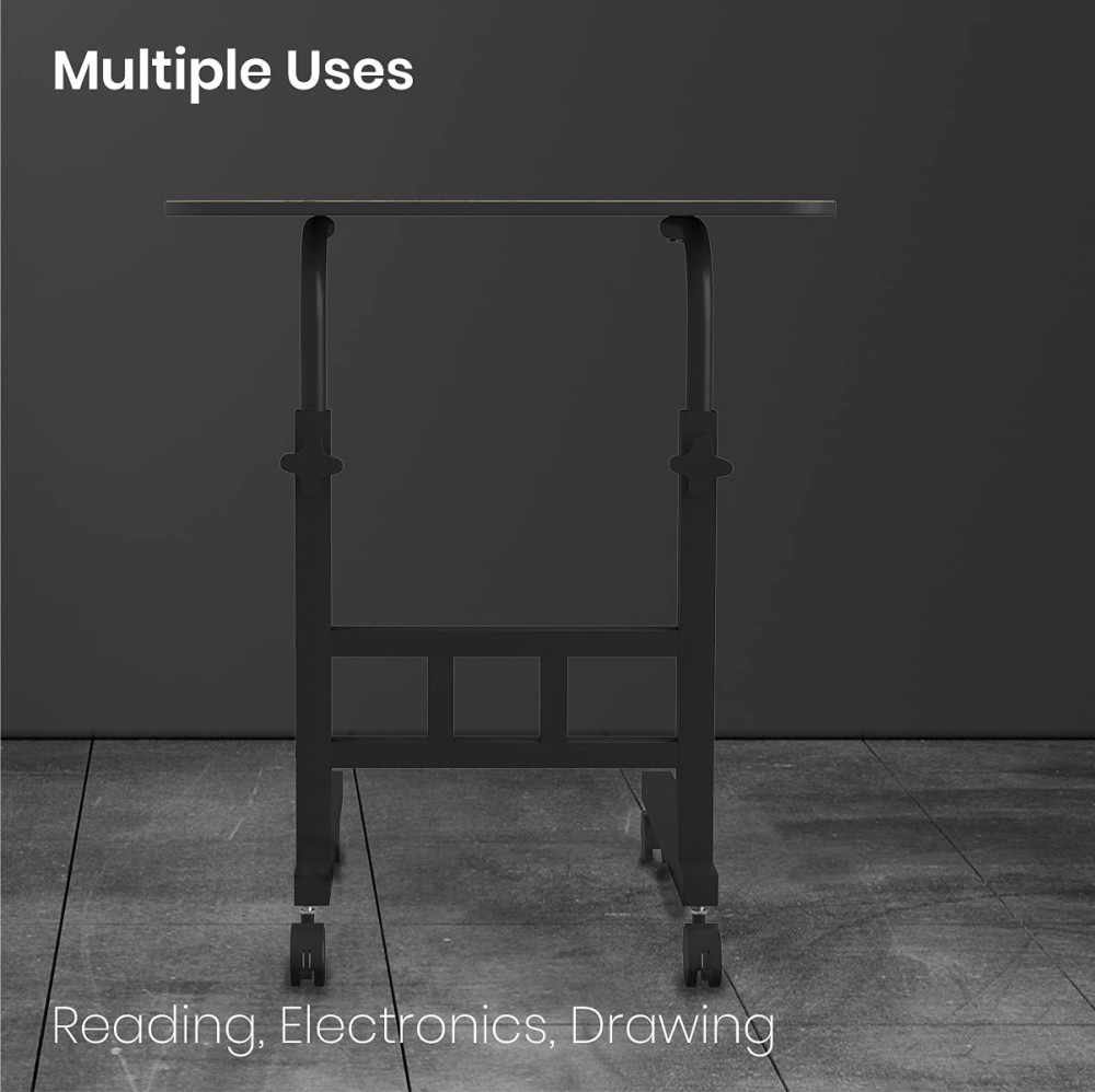 Portronics My Buddy D Wood Multipurpose Adjustable Laptop Table with Wheels | Movable Computer Desk for Home & Office - (Brown)