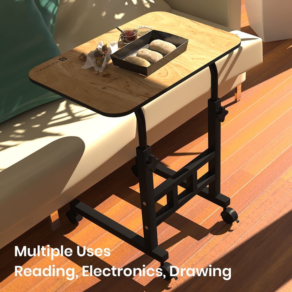 Portronics My Buddy D Wood Multipurpose Adjustable Laptop Table with Wheels | Movable Computer Desk for Home & Office - (Brown)