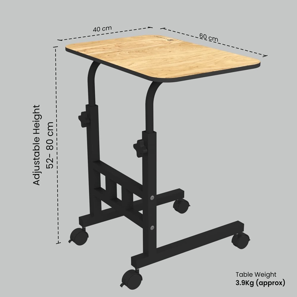Portronics My Buddy D Wood Multipurpose Adjustable Laptop Table with Wheels | Movable Computer Desk for Home & Office - (Brown)