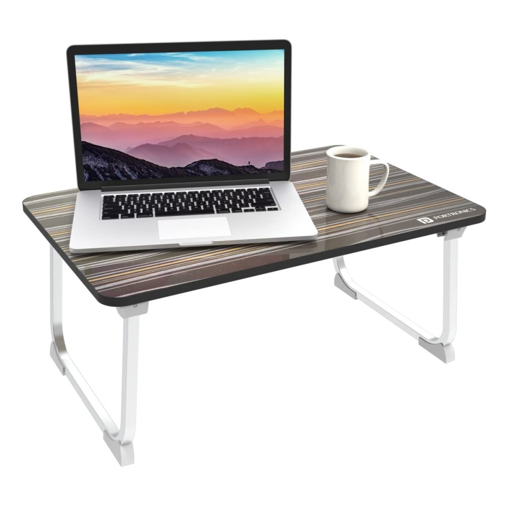 Portronics My Buddy J Foldable Laptop Table for Up to 17-Inch Laptops | Portable Adjustable MDF Laptop Desk with Aluminium Legs & Anti-Skid Grip - (Black)