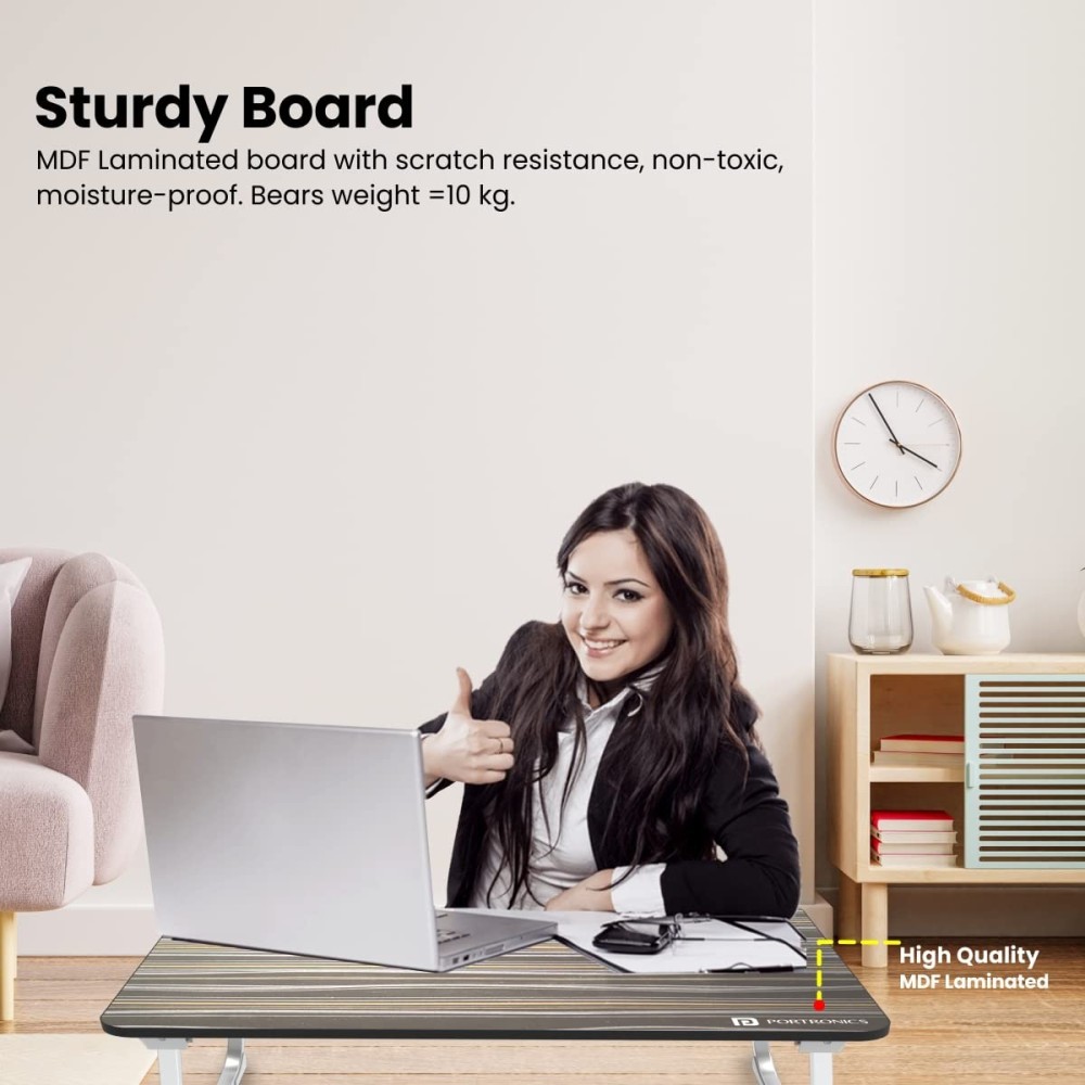 Portronics My Buddy J Foldable Laptop Table for Up to 17-Inch Laptops | Portable Adjustable MDF Laptop Desk with Aluminium Legs & Anti-Skid Grip - (Black)