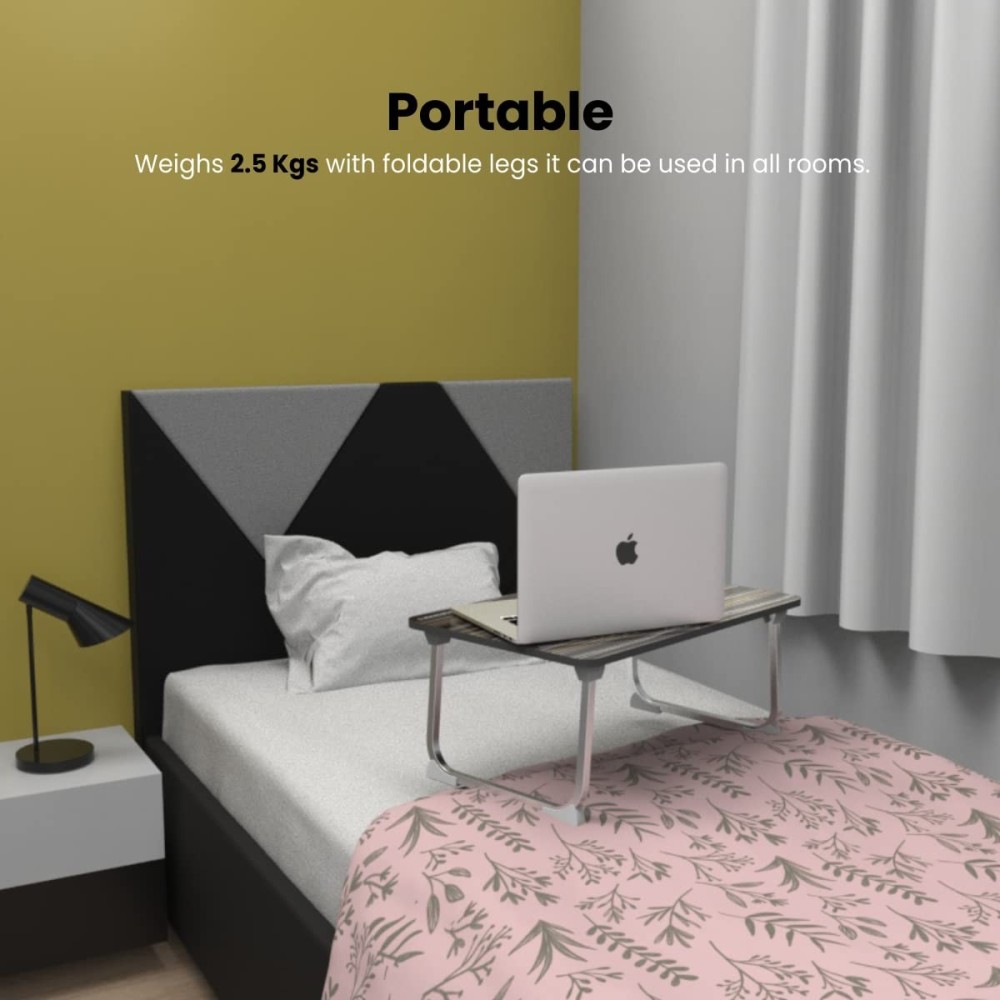 Portronics My Buddy J Foldable Laptop Table for Up to 17 Inch Laptops | Portable Adjustable MDF Laptop Stand with Aluminium Legs & Anti-Skid Grip - (Brown)