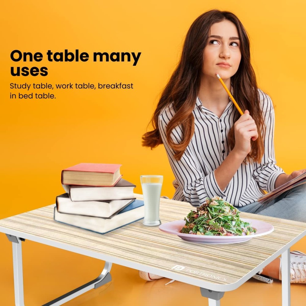 Portronics My Buddy J Portable Foldable Laptop Table with Laminated MDF Board, Aluminium Legs, Anti-Skid Grip for Up to 17 Inch Laptops - (Grey)