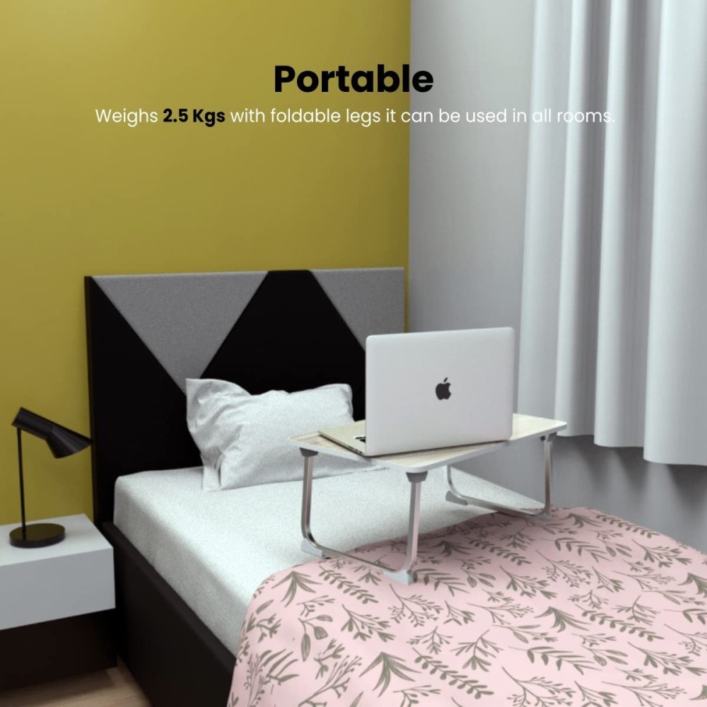 Portronics My Buddy J Portable Foldable Laptop Table with Laminated MDF Board, Aluminium Legs, Anti-Skid Grip for Up to 17 Inch Laptops - (Grey)