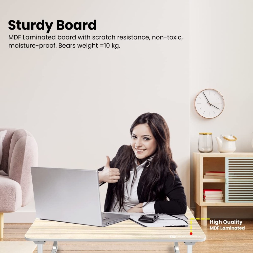 Portronics My Buddy J Portable Foldable Laptop Table with Laminated MDF Board, Aluminium Legs, Anti-Skid Grip for Up to 17 Inch Laptops - (Grey)