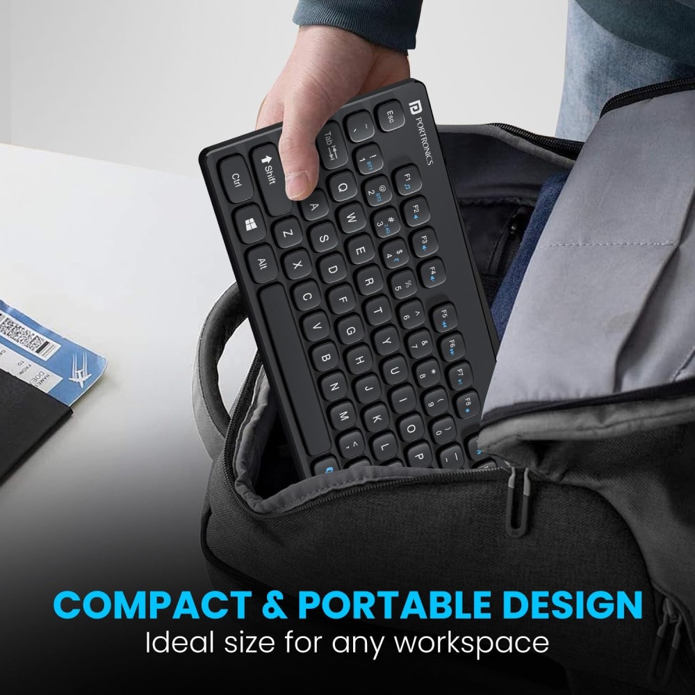 Portronics Bubble Multimedia Wireless Keyboard with Bluetooth 5.0 & 2.4GHz | Compact Silent Keyboard for iPad, Android, Windows PC & Smartphones - (Black)