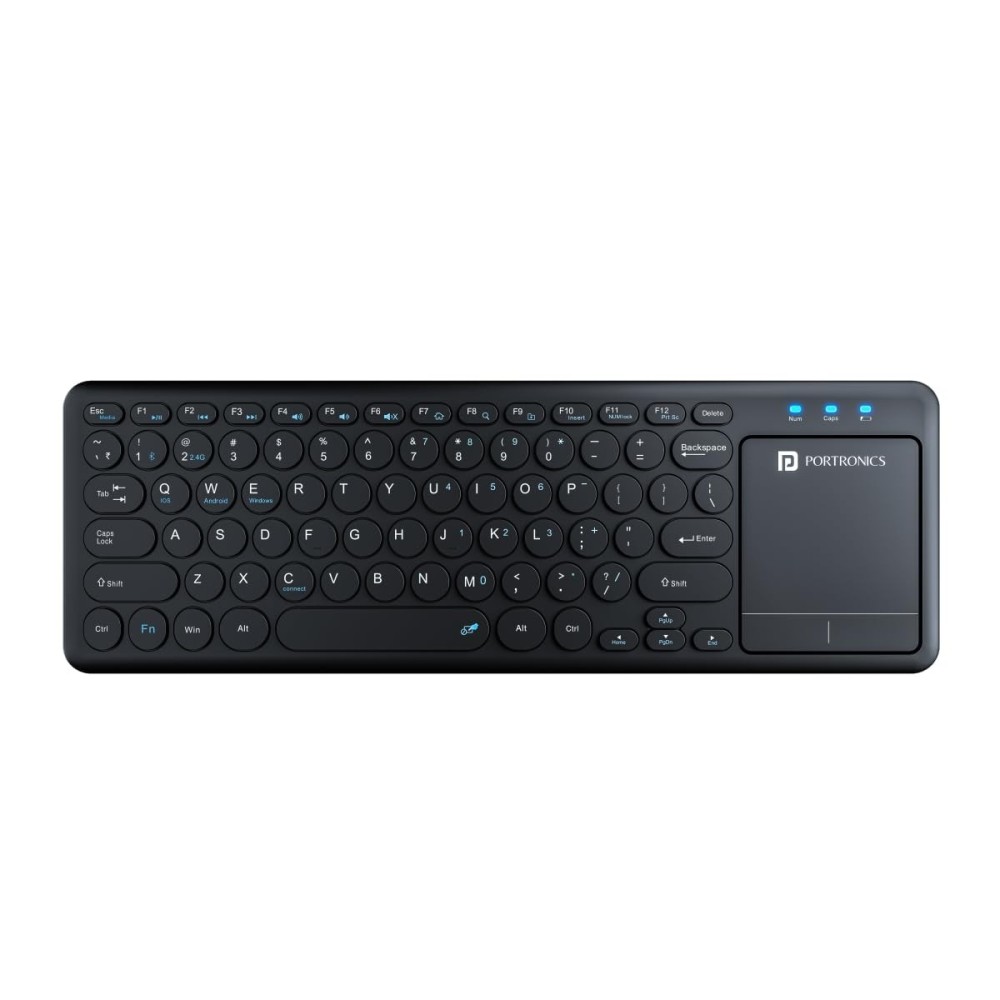 Portronics Bubble Pro Wireless Keyboard with Touchpad, Bluetooth & 2.4GHz, Dual Connectivity, Multi-Device, Spill-Resistant, Silent Keys - (Black)