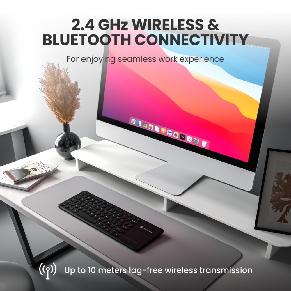 Portronics Bubble Pro Wireless Keyboard with Touchpad, Bluetooth & 2.4GHz, Dual Connectivity, Multi-Device, Spill-Resistant, Silent Keys - (Black)