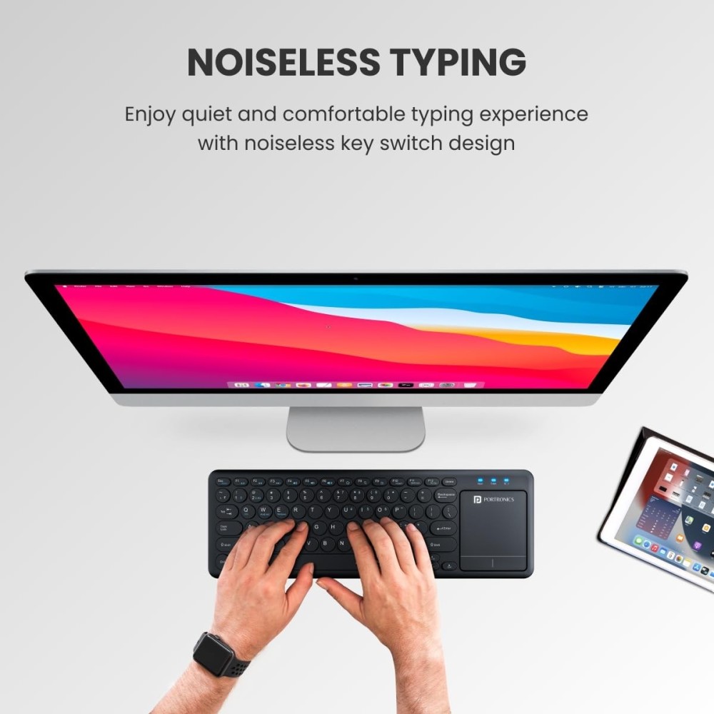 Portronics Bubble Pro Wireless Keyboard with Touchpad, Bluetooth & 2.4GHz, Dual Connectivity, Multi-Device, Spill-Resistant, Silent Keys - (Black)