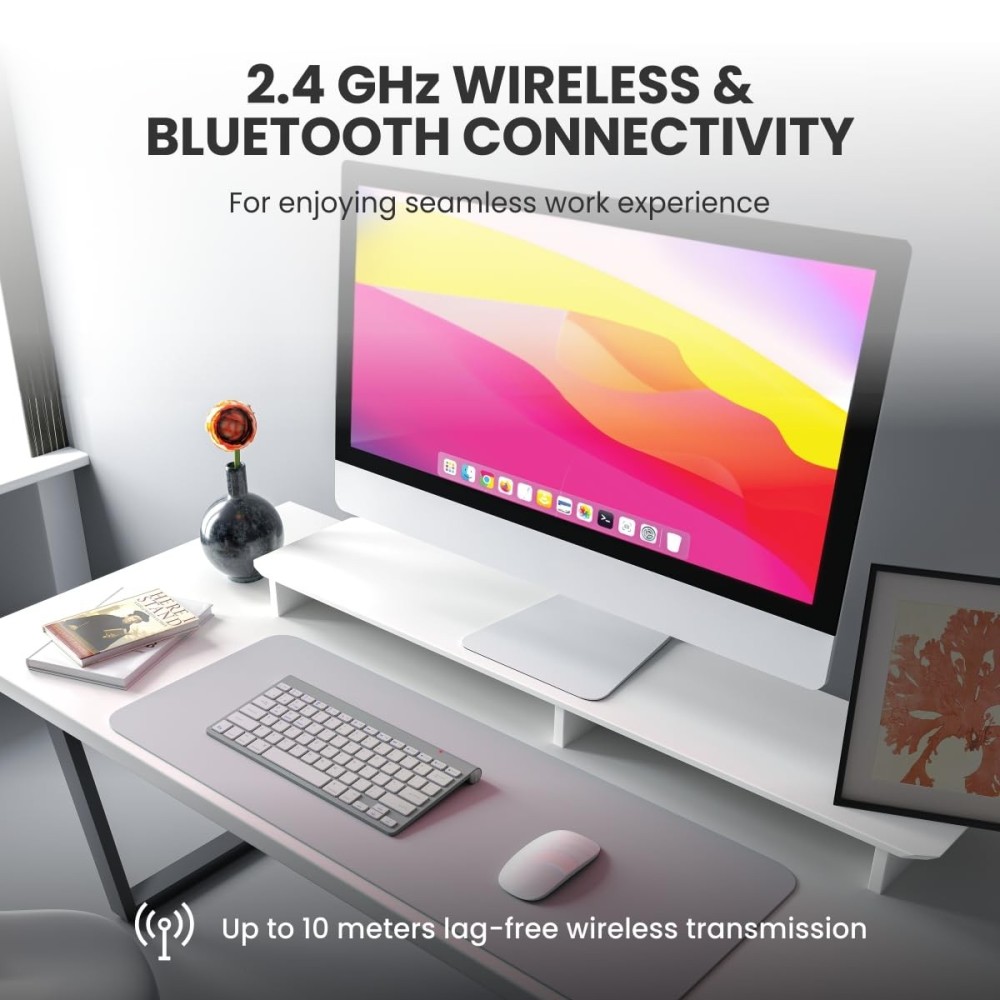 Portronics Bubble Max Wireless Keyboard with Bluetooth & 2.4GHz Dual Connectivity | Silent Keys | Multi-Device Support | Spill-Resistant Compact Keyboard - (Grey)